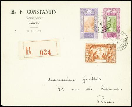 N°117a 90c orange SANS GUINEE FRANCAISE + N°86 et 110, obl. KANKAN 21/11/31 s. Env. Rec., arr. Paris, R et TTB