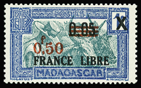 N°241c 0f50 s. 0,05 s. 1c bleu, cadre et centre bleu plus clair, neuf **, TB