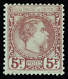 N°10 5f carmin sur vert, Charles III, neuf *, nuance vive et TB