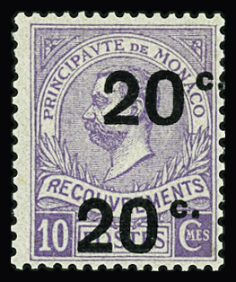 TAXE N°11a 20c s. 10c violet, DOUBLE surch., neuf *, inf. ch., TB