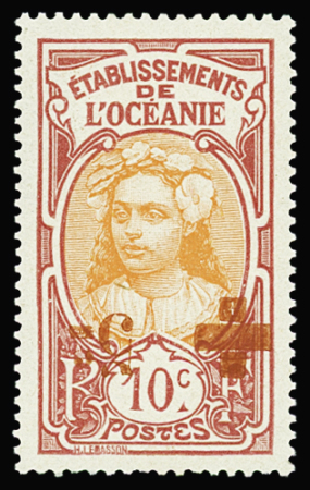 N°41a +5c sur 10c rose et orange, surcharge RENVERSEE, neuf *, TB. Signé A.Brun