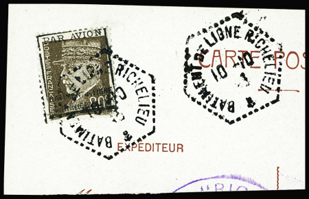 N°11 Pétain, 80c brun, surch. BATIMENT de LIGNE RICHELIEU, obl. s. fragt, TB