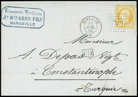 N°23 obl. ANCRE s. LAC de Marseille, càd MENZALEH 14/7/66, arr. CONSTANTINOPLE 20/7, Superbe