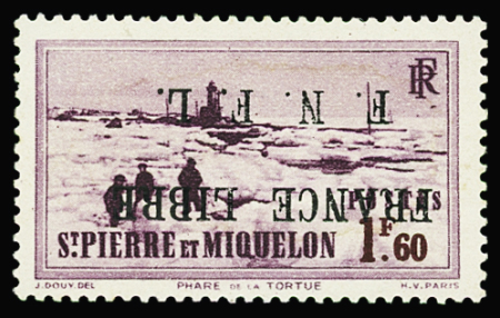 N°267a 1f60 lilas-rose, F.N.F.L. FRANCE LIBRE, surcharge RENVERSEE, neuf *, gomme partielle, TB. Signé Calves
