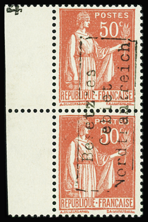 N°6 50c rouge, PAIRE bdf surcharge COUDEKERQUE, neuf **, TB. Signé Calves