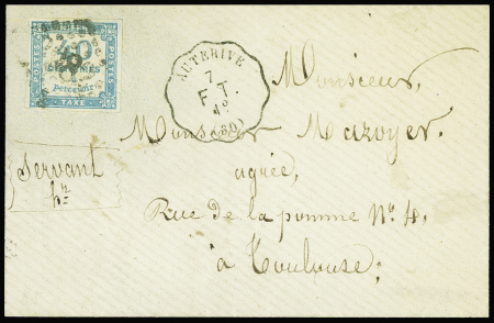 N°7 40c bleu, obl. GC 3982 de Toulouse s. Env., Convoyeur AUTERIVE F.T., 1873, TB