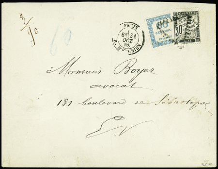 N°9 et 18, 60c bleu et 30c noir obl. Triangle dentelé s. Env., càd R. d'Enghien 31/10/83, TTB