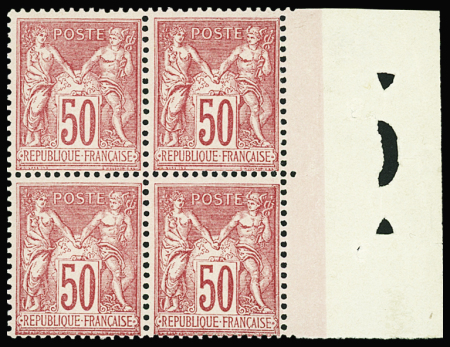 N°98 50c rose, BLOC de 4 bdf avec perfo de contrôle, très frais, neuf **, TTB