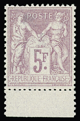 N°95a 5f lilas-rose s. lilas pâle, excellent centrage, fraîcheur postale, bdf, neuf **, TTB