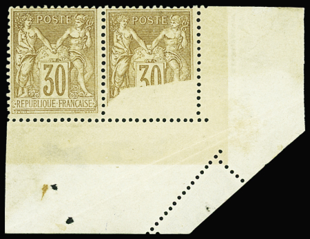 N°80 30c brun-jaune, impression PARTIELLE par pliage dans une PAIRE cdf, neuf *, TTB