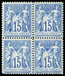 N°90f 15c bleu, FAUX de Châlons, BLOC de 4, neuf **, TTB