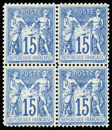 N°90f 15c bleu, FAUX de Châlons, BLOC de 4, neuf **, TTB