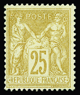 N°92 25c bistre sur jaune, neuf *, adh., TB