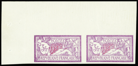 N°240a Merson, 3f lilas et carmin, NON DENTELE, PAIRE cdf, neuf **, Superbe