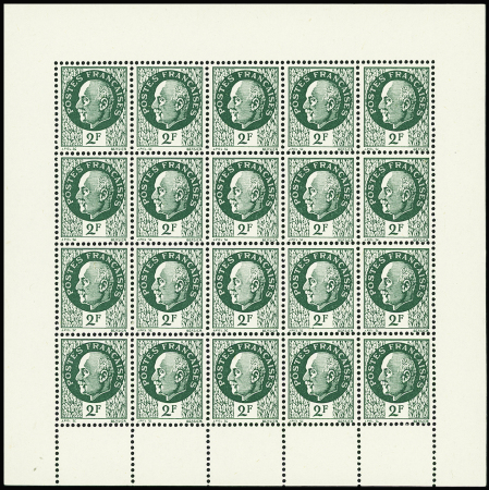 N°518a Pétain, 2f vert, FAUX de l'Intelligence Service, feuillet de 20, neuf **, TB