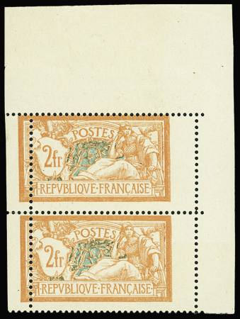 N°145 Merson, 2f orange et vert-bleu, PAIRE cdf avec PIQUAGE DECALE, neuf **, Superbe