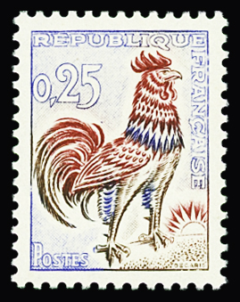 N°1331d  Coq 0,25 FLUO,  neuf **, TB. Signé Calves