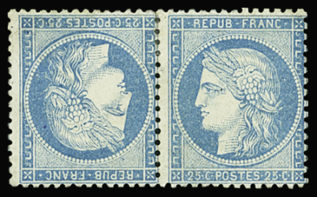 N°60Ab 25c bleu, paire tête-bêche, neuf * (charnière