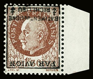 N°3c 1f50 brun-rouge, variété surcharge renversée,