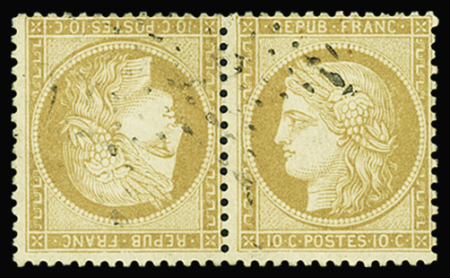N°36b 10c bistre brun, paire tête-bêche, obl. étoile,
