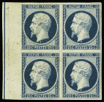 N°10b 25c bleu foncé, gomme d'origine jaunie, en BLOC