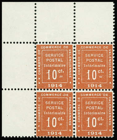 N°1 10c vermillon en bloc de 4 avec Cdf, 3 neufs **