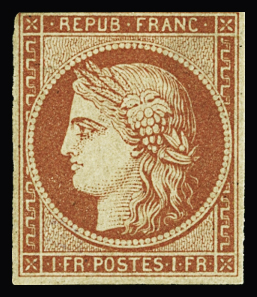 N°7 1 franc vermillon, neuf (*), légèrement entamé,