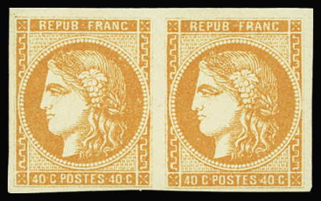 N°48l 40c orange, paire horizontale du 4 large pseudo-retouché