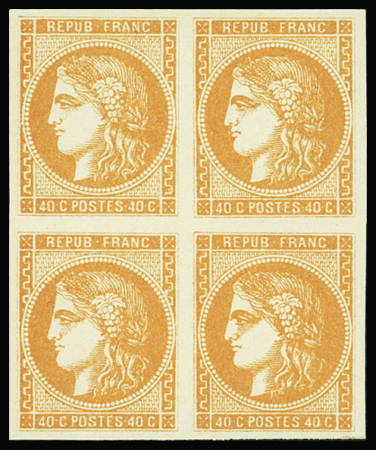 N°48 40c orange, en bloc de 4, belles marges, neuf