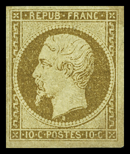 N°9 10c bistre-jaune, replaqué, neuf *, Certificat
