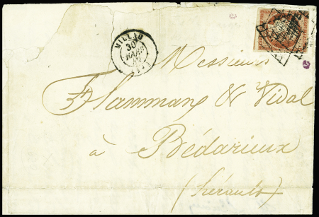 N°7a 1 franc vermillon vif avec voisin sur lettre,