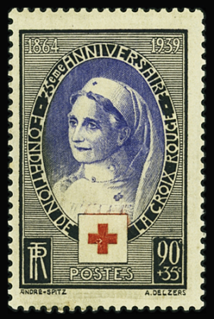 N°422A Infirmière 90c + 35c noir et outremer, neuf