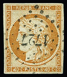 N°5d 40c orange, variété "4 retouchés", obl. PC 1727