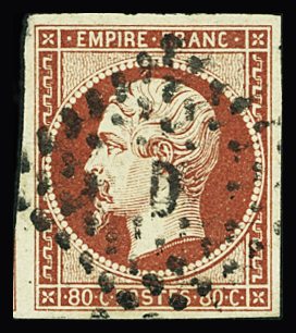 N°17Ar, 80c vermillonné foncé, voisin, obl., TB