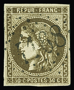 N°47e, R relié au cadre, Obl. GC, certificat Calves,