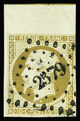 N°9b 10c bistre-jaune, avec filet d'encadrement sur
