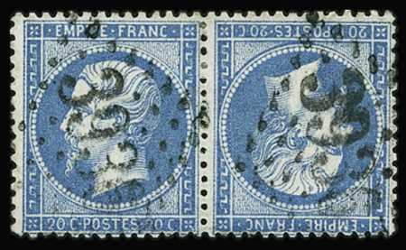 N°22b 20c bleu, paire tête-bêche, obl. GC 3936 Thiers