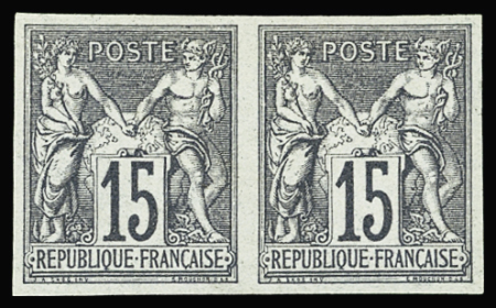 N°66a 15c gris, non dentelé en paire, neuf *, TB. Signé