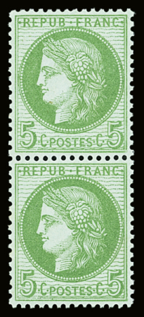 N°53 5c vert jaune sur azuré, en paire verticale, neuf