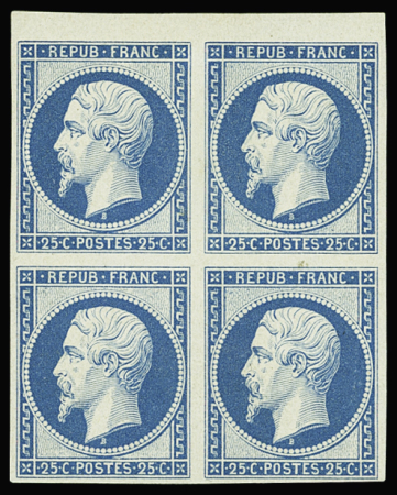 N°15c 25 c. bleu, réimpression 1962, en BLOC de quatre,