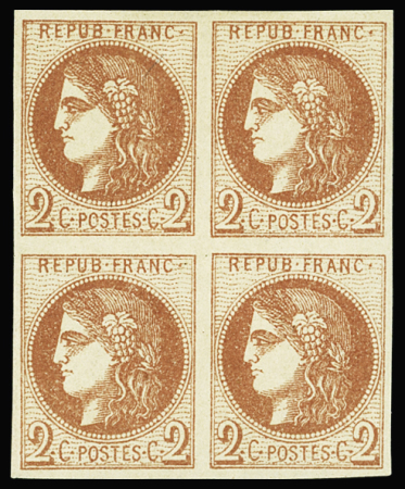 N°40Ba 2c rouge brique, R2, en blocde quatre, sigén