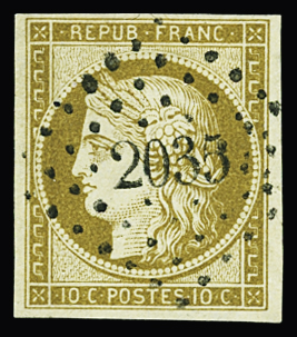 N°1a 10c bistre-brun, obl. PC 2035 de Monestier-de-Clermont,