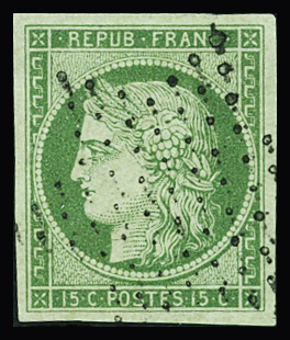 N°2a 15 vert clair, obl. étoile, TTB. Signé A.Brun, Cert.