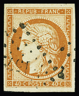 N°5b 40c orange foncé, obl. Petits Chiffres qui a perforé