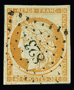 N°5 40c orange, obl. Petits Chiffres 823 de Chaumont-en-Bassigny