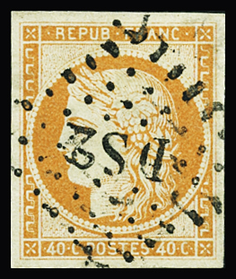 N°5a 40c orange vif, obl. losange DS2, TB. Signé A.Brun