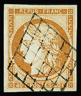 N°5a 40c orange vif, obl. grille, TTB. Cert. Jamet