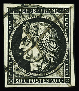 N°3 20c noir obl. càd T15 Sarlat 13 janvier 49 (23)