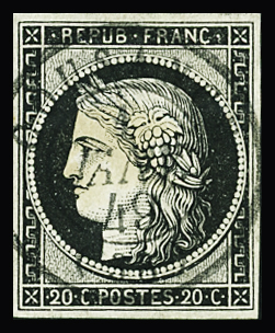 N°3 20c noir obl. càd T15 Cousance 1 janvier 49 (38)