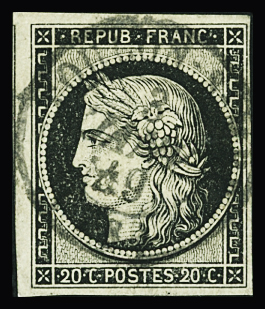 N°3 20c noir obl. càd T15 Toulon-s-Mer 3 janvier 49